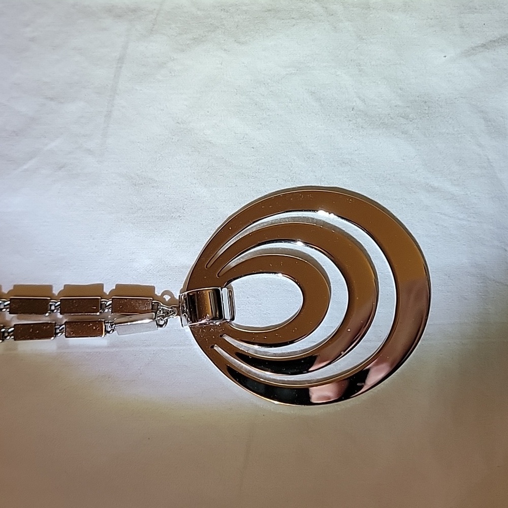 Vtg Monet Spiral Triple Round silver Statement Bar Link Necklace